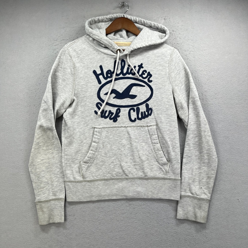 Hollister Hoodie Mens Small Gray Surf Club Logo Pullover Sweatshirt Preppy Y2K